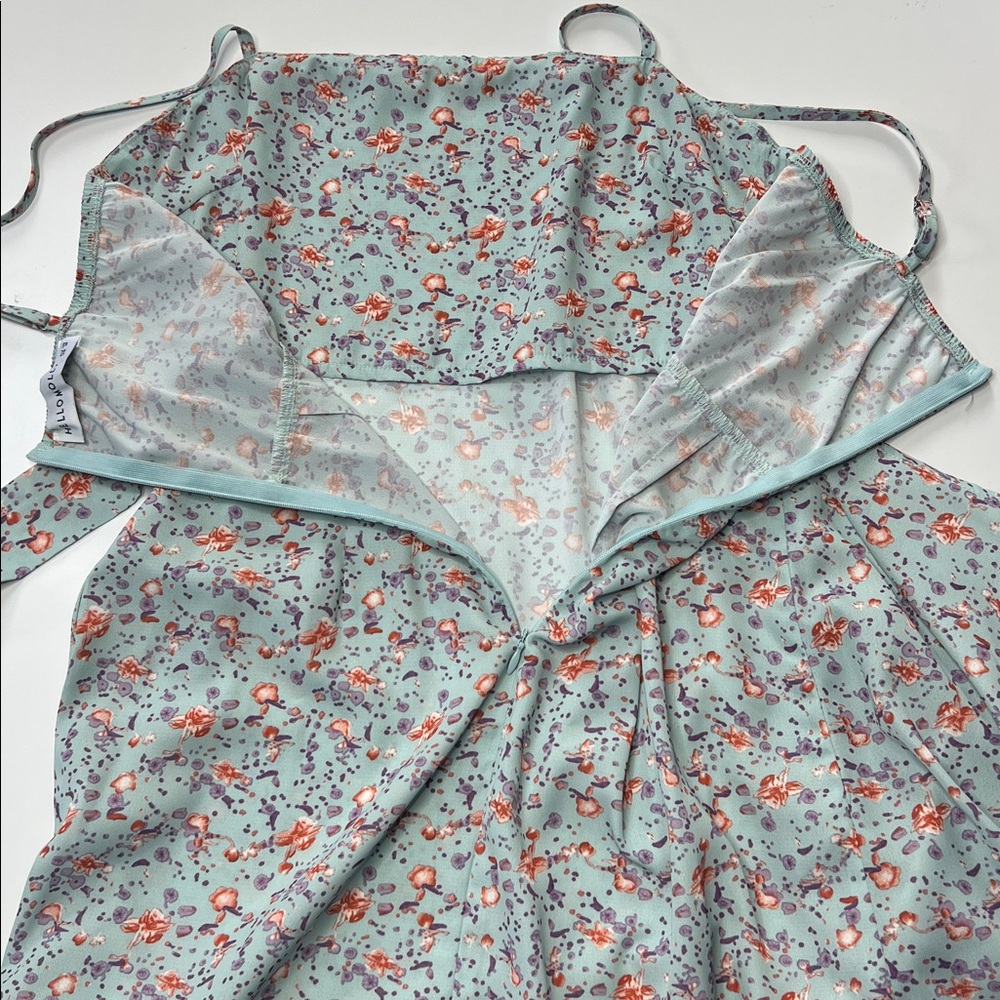 Hello Molly dress faux ruffle wrap floral blue tie mini‎ size M - Picture 10 of 10